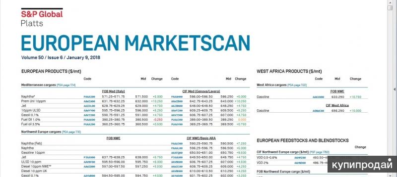 Готовы предоставить котировки Platts и ARGUS