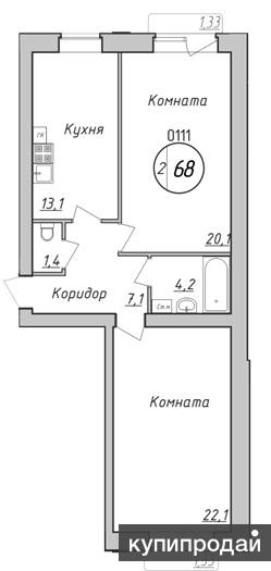 Продаётся двухкомнатная квартира в новом доме с индивидуальным газовым