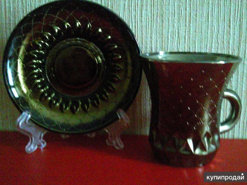 Кофейный сервиз из стекла с напылением под золото в Москве