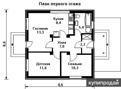 Проект одноэтажного дома с мастер спальней и 2 детскими