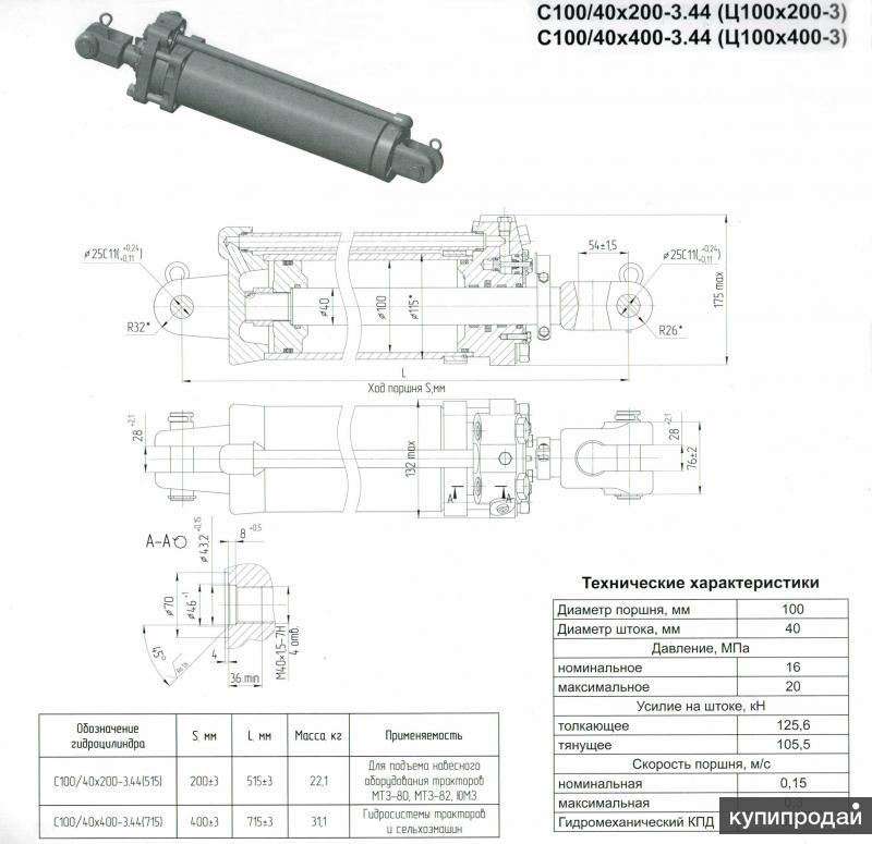Диаметр штока. Гидроцилиндр ц100*200-3 МТЗ-80. Гидроцилиндр ц 100х200-3 (с 100/40х200-3/44 (515)). Гидроцилиндр ЦГ 100*200-3. Гидроцилиндр ЦС-100 схема.