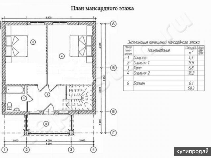 План мансардного этажа чертеж