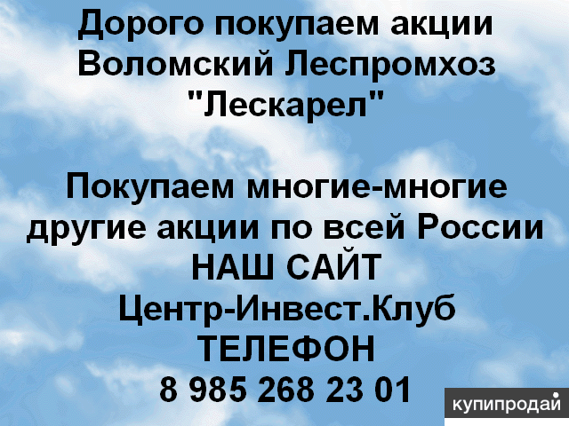 Покупаем акции Воломский КЛПХ Лескарел и любые другие акции по всей России