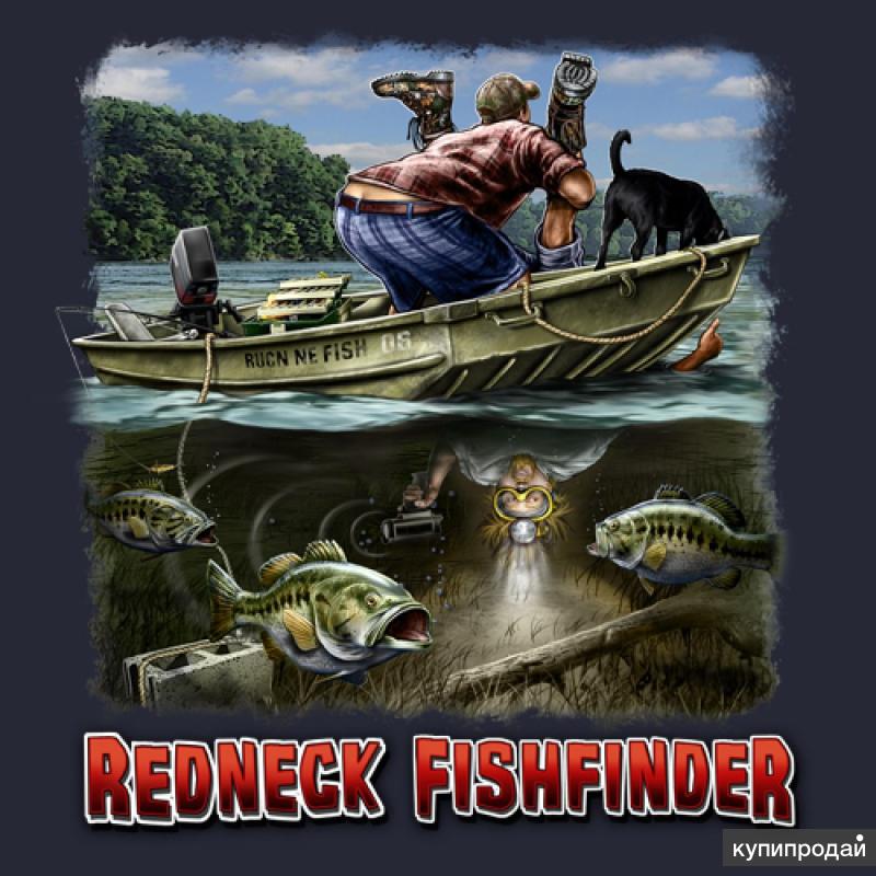 Футболка мужская Buckwear Redneck Fish Finder Размеры в наличии : S,L,XL Бе...