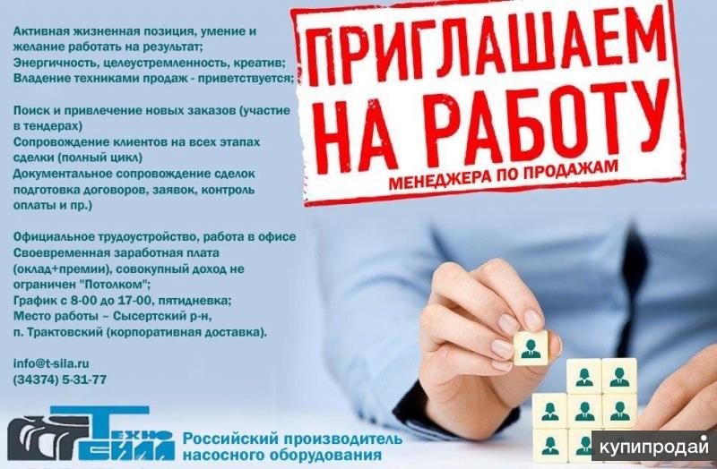 Вакансия на менеджера по продажам образец