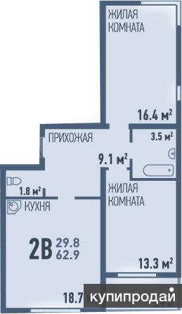 Ул. Пермякова. 2-комнатная квартира, 62,9 кв.м. ЖК «Ожогино»