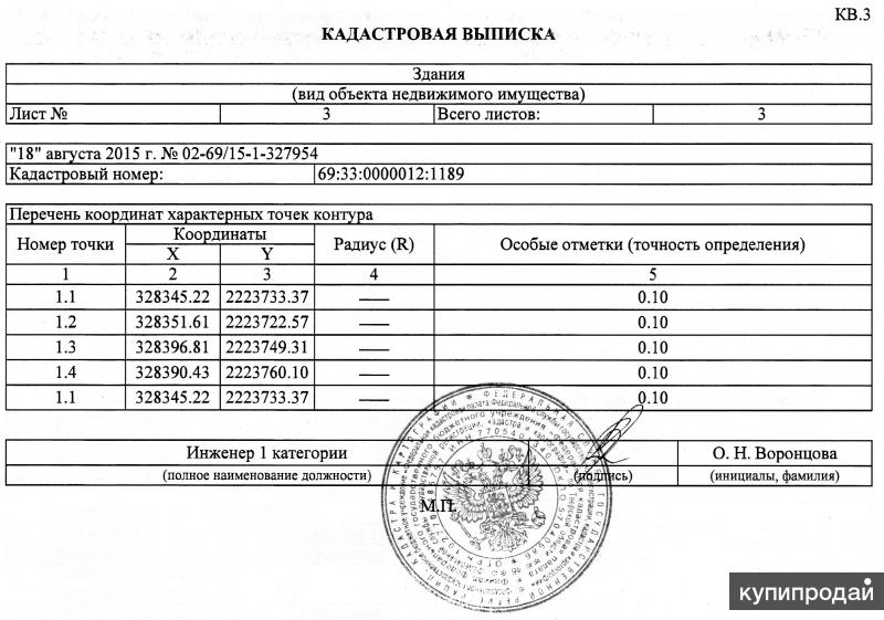 Образец кадастровой выписки