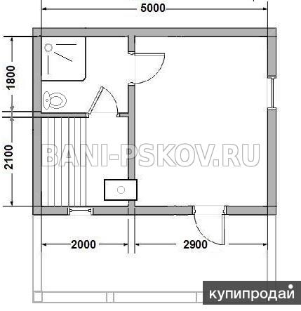 Проект бани 6х4 с туалетом и душем