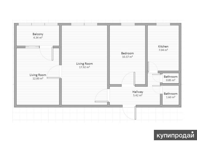 3-к квартира, 56 м2, 1/9 эт.