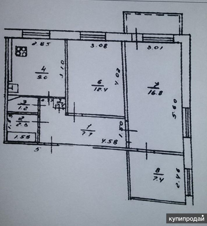 План 3 комнатной квартиры в панельном доме 5 этажей