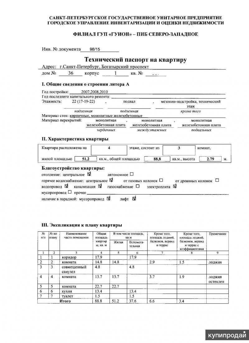 Техпаспорт комнаты