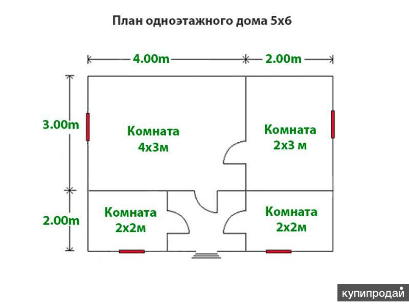 Проект дома 6 на 6 одноэтажный каркасный с санузлом