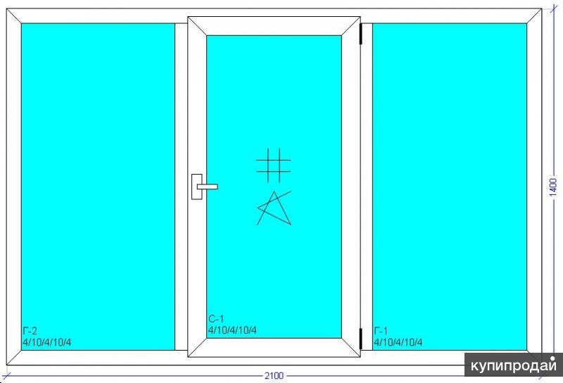 Чертеж трехстворчатого окна