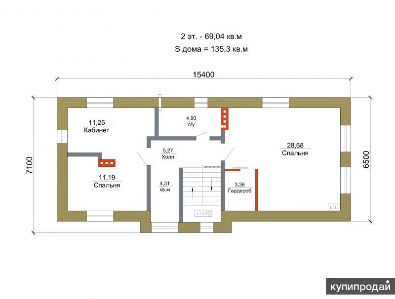 Проект коттеджа для узкого участка 135 м2 в Перми