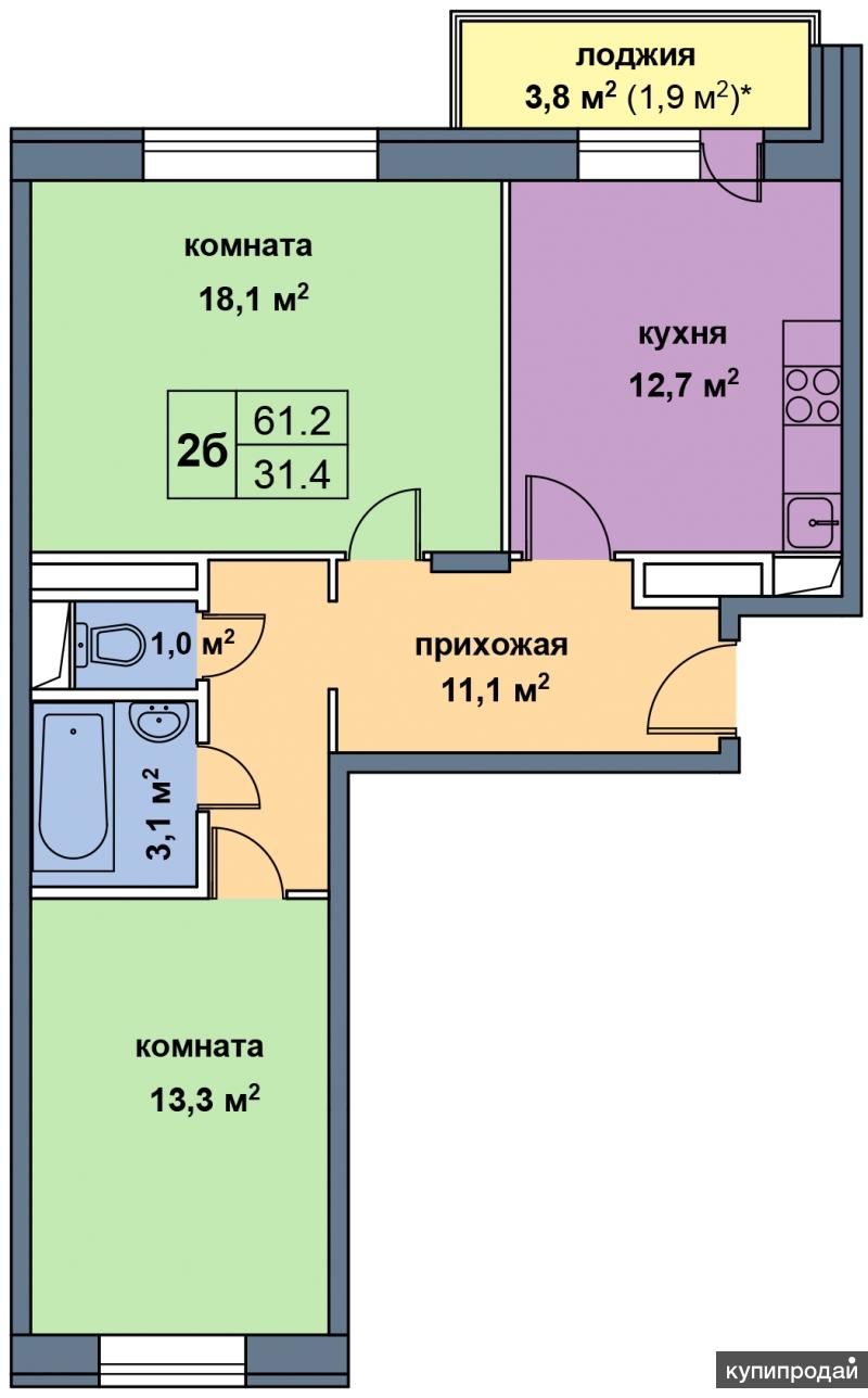 Планировка 3 комнатной квартиры 61.5 кв м