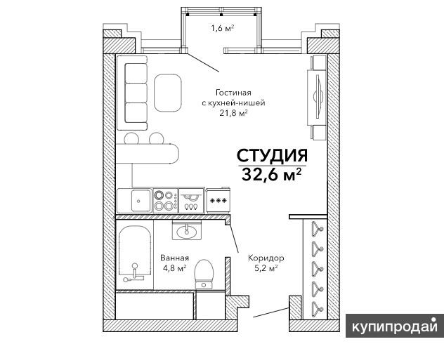 1-к квартира, 32 м2, 7/31 эт.