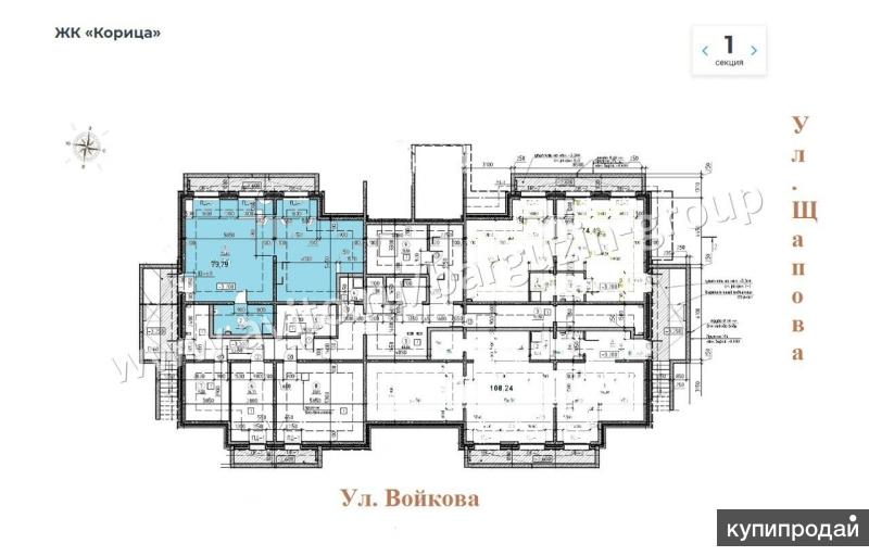 Помещение в блок-секции № 2 ЖК "Корица", 79.79 м²