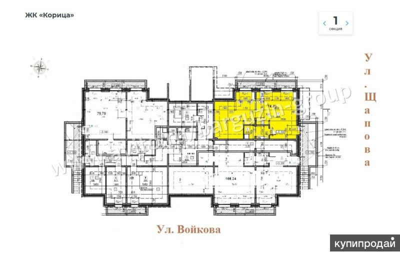 Помещение в блок-секции № 2 ЖК "Корица", 75 м²