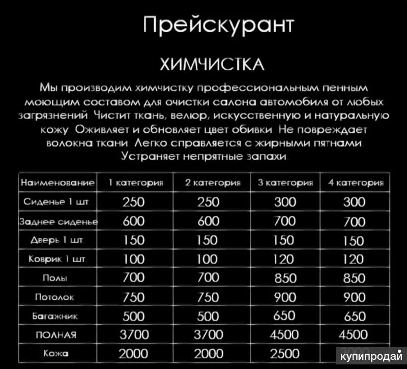 Прайс автомойки образец