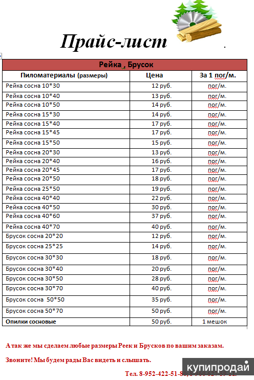 Прайс пиломатериалы образец