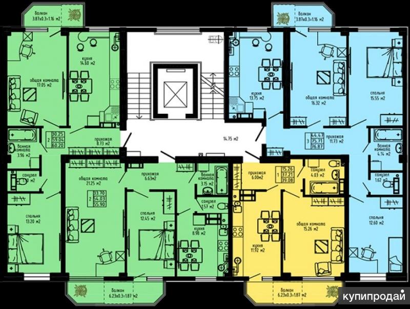 Планировка севастопольских квартир 3-к квартира, 77 м2, 4/9 эт. в Севастополе