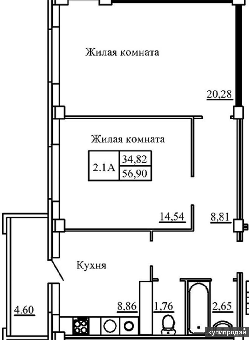 Продам! Двухкомнатная квартира на 8-м этаже – 61.45 м2, ул. Псковская, д. 56