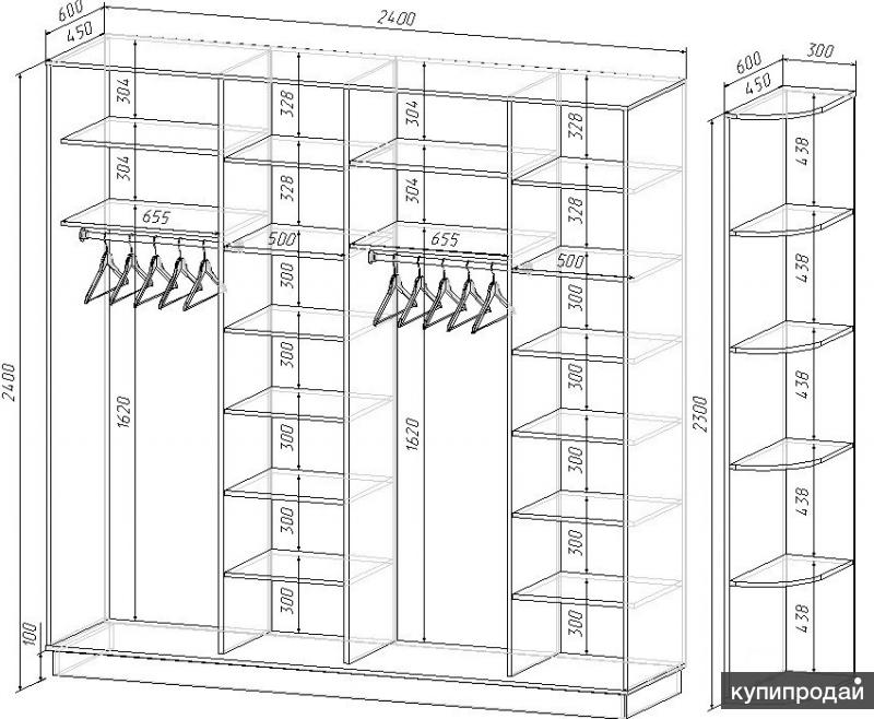 проекты шкафов купе с размерами и чертежами