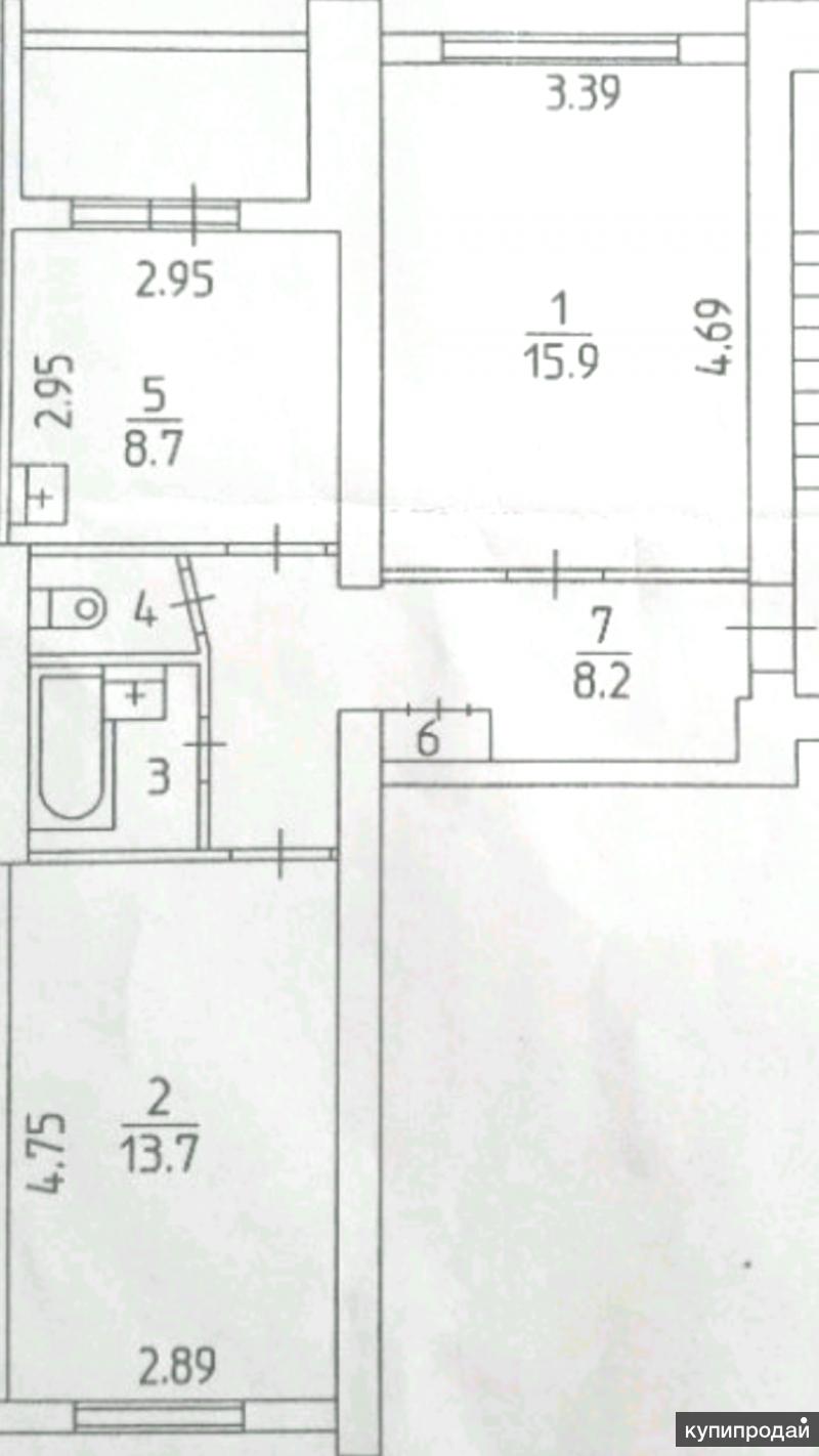 2-к квартира, 55 м2, 4/5 эт.